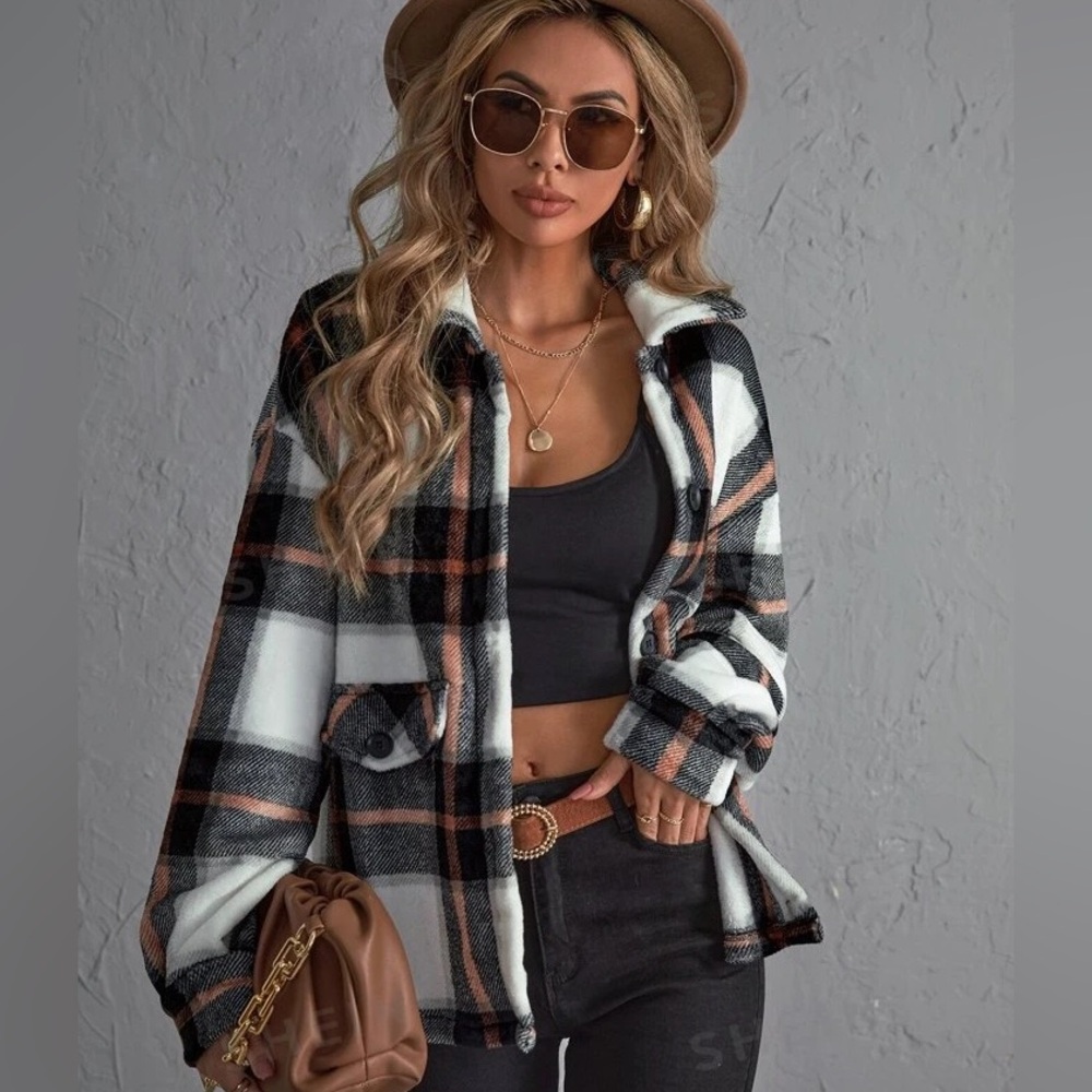 Plaid Print Drop Shoulder Jacket